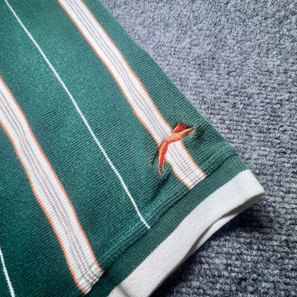 Vintage Slazenger Mens Large Green Striped Cotton Polo Shirt Short Sleeve Logo - Picture 4 of 9